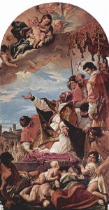 Sebastiano Ricci: San Gregorio Magno intercede presso la Madonna, 1700, olio su tela, 358 × 188, Padova, chiesa di Santa Giustina.